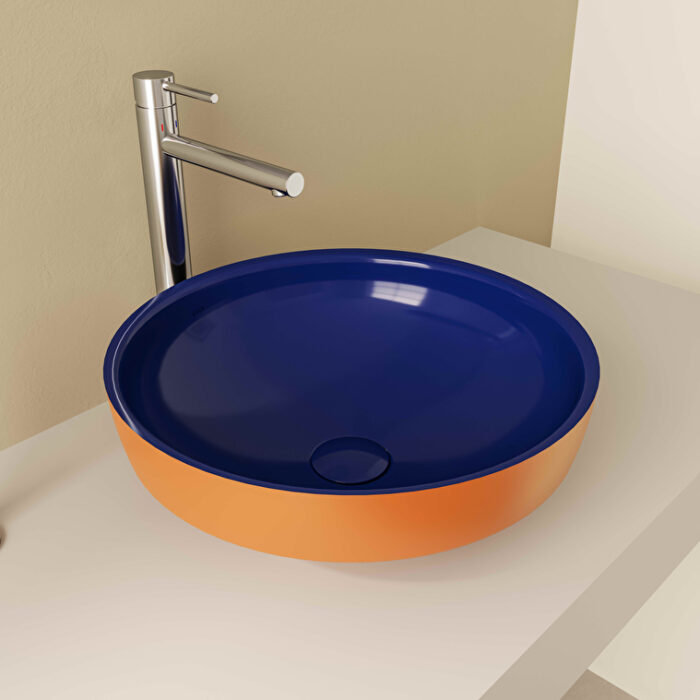 Vitra Water Jewels Çanak Lavabo Yuvarlak, Kompakt, 40x40 cm Armatür Deliksiz, Su Taşma Deliksiz, Clean, Terrarosa-Mavi - 4334B426-1361 - Çanak Lavabo - 5