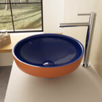 Vitra Water Jewels Çanak Lavabo Yuvarlak, Kompakt, 40x40 cm Armatür Deliksiz, Su Taşma Deliksiz, Clean, Terrarosa-Mavi - 4334B426-1361 - Çanak Lavabo - 2