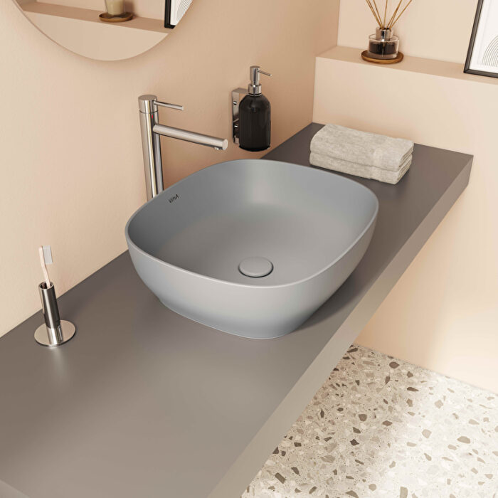 5994_B476_0016_Ambiance-1.jpg Vitra Outline Çanak Lavabo Dikdörtgen, 45x41 cm Armatür Deliksiz, Su Taşma Deliksiz, Clean, Mat Taş Gri - 5994B476-0016 - Çanak Lavabo - 1