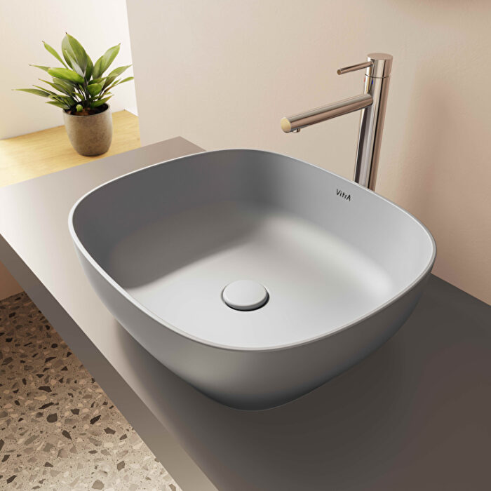 5994_B476_0016_Customer_View_01-2.jpg Vitra Outline Çanak Lavabo Dikdörtgen, 45x41 cm Armatür Deliksiz, Su Taşma Deliksiz, Clean, Mat Taş Gri - 5994B476-0016 - Çanak Lavabo - 6