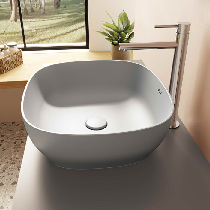 5994_B476_0016_Front_View_Right-1.jpg Vitra Outline Çanak Lavabo Dikdörtgen, 45x41 cm Armatür Deliksiz, Su Taşma Deliksiz, Clean, Mat Taş Gri - 5994B476-0016 - Çanak Lavabo - 2