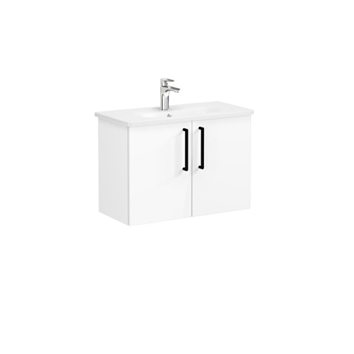 VitrA Root Flat Lavabo Dolabı, 80 cm, İki Kapaklı, Dar, Yuvarlak Lavabo, Parlak Beyaz - 66403 - Banyo Alt Modülleri - 2