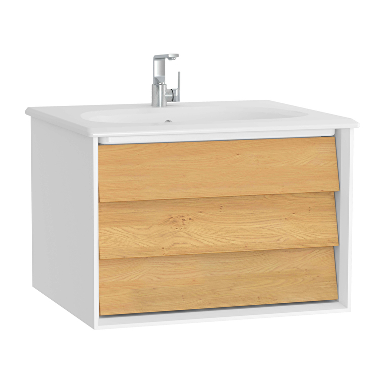 Vitra Banyo Dolabı Fiyatları ve Modelleri | Banyocu.com.tr VitrA Frame Lavabo Dolabı, 60 cm, Bir Çekmeceli, Beyaz Etajerli Lavabolu, Mat Soft Beyaz & Dore Meşe - 61216 - Banyo Alt Modülleri