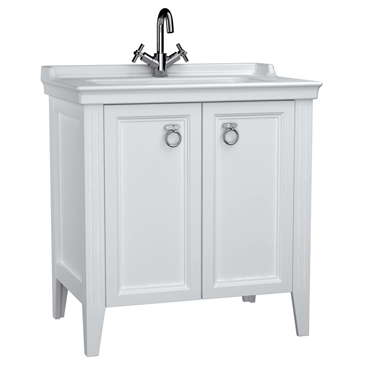 VitrA Valarte Lavabo Dolabı, 80 cm, İki Kapaklı, Etajerli Lavabolu, Mat Beyaz - 62153 - Banyo Alt Modülleri