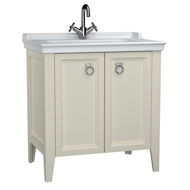 VitrA Valarte Lavabo Dolabı, 80 cm, İki Kapaklı, Etajerli Lavabolu, Mat Fildişi