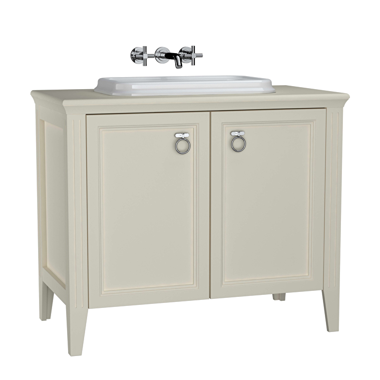 VitrA Valarte Lavabo Dolabı, 100 cm, İki Kapaklı, Tezgahüstü Lavabolu, Armatür Deliksiz, Mat Fildişi - 62173 - Banyo Alt Modülleri