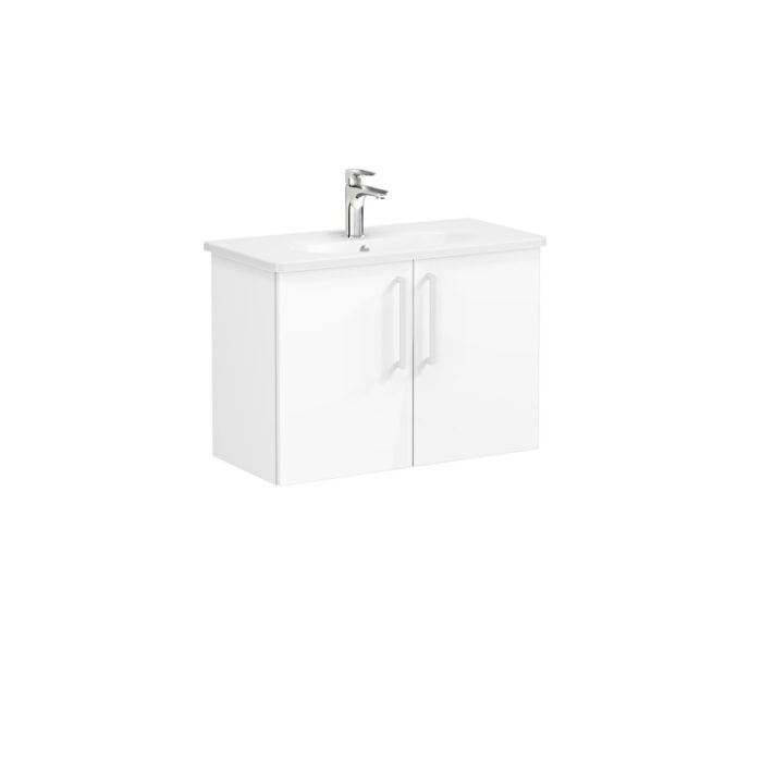 VitrA Root Flat Lavabo Dolabı, 80 cm, İki Kapaklı, Dar, Yuvarlak Lavabo, Parlak Beyaz - 66403 - Banyo Alt Modülleri - 1