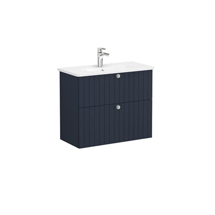 VitrA Root Groove Lavabo Dolabı, 80 cm, İki Çekmeceli, Dar, Yuvarlak Lavabo, Mat Lacivert - 69259 - Banyo Alt Modülleri - 1