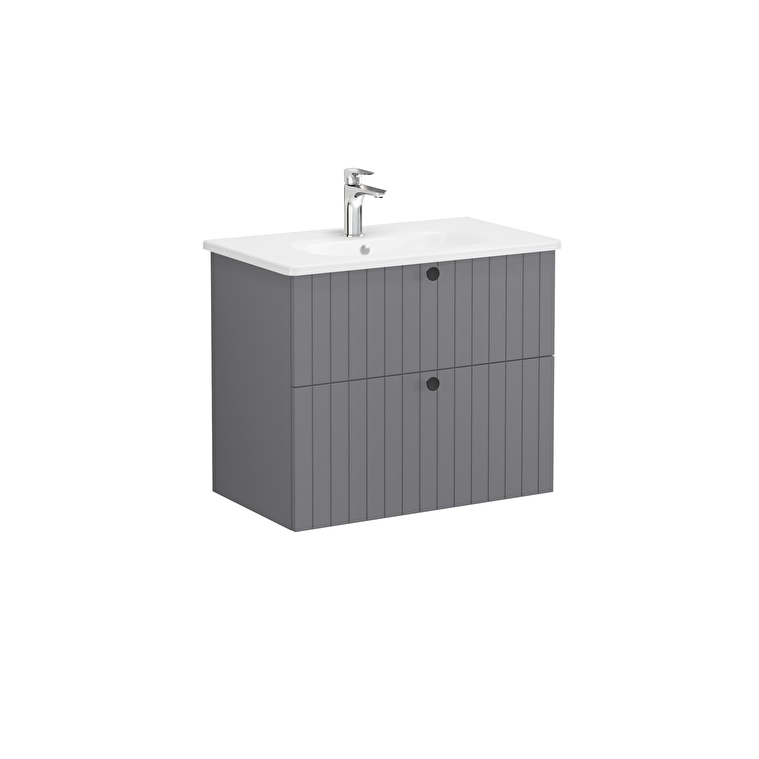 VitrA Root Groove Lavabo Dolabı, 80 cm, İki Çekmeceli, Yuvarlak Lavabo, Mat Gri - 69438 - Banyo Alt Modülleri