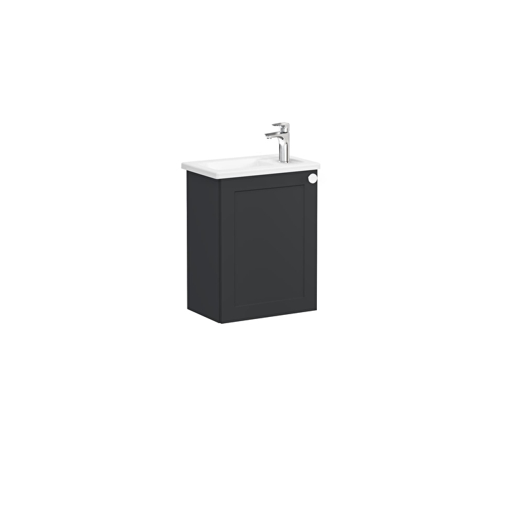 VitrA Root Classic Lavabo Dolabı, 45 cm, Bir Kapaklı, Dar, Köşeli Lavabo, Mat Grafit, Sol