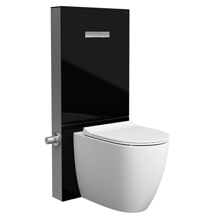 Vitra Vitrus Duvar Önü Cam Rezervuar Duvara Tam Dayalı Yerden Klozetler İçin, 114 cm, Stop Valfli Siyah, 3/6 Litre, Siyah - 870-1771-01 - Rezervuarlar - 1