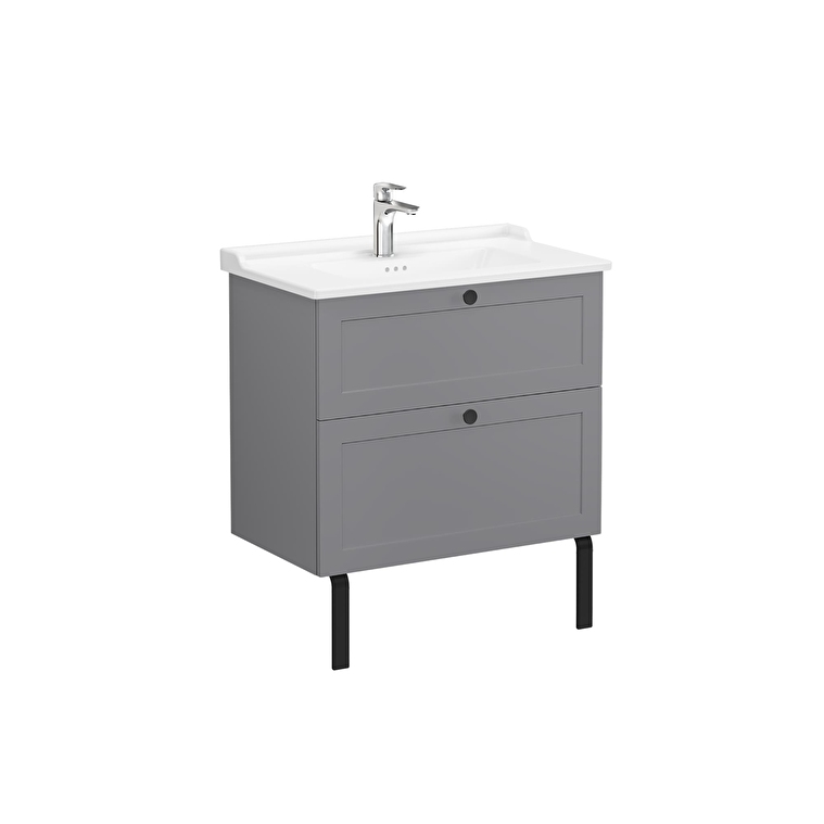 VitrA Root Classic Lavabo Dolabı, 80 cm, İki Çekmeceli, Klasik Lavabo, Mat Gri - 68871 - Banyo Alt Modülleri