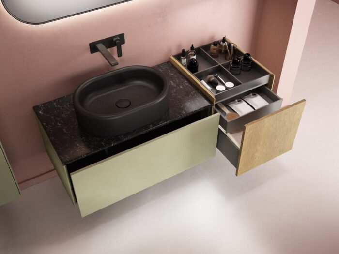 Isvea Curvo Lavabo Ünitesi, 150 cm, Siyah Lavabolu - 21CRS911150I - Banyo Dolapları - 2