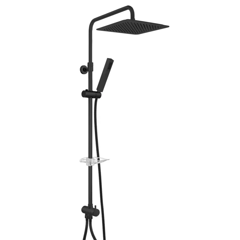 ECA Life Teleskobik Kolonlu Duş Sistemi 250X250 - Pvc Spiralli, Mat Siyah - 102158078C1 - Duş Setleri, Yağmur Duş Sistemleri
