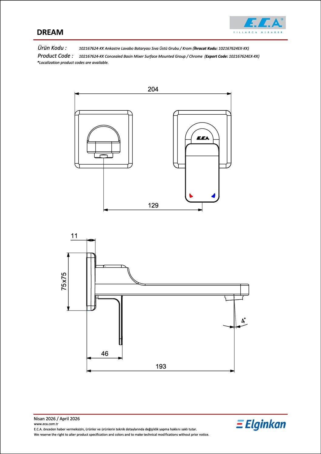 102167623C1-KK-1 ECA Dream Ankastre Lavabo Bataryası Sıva Üstü Grubu - Çift Rozet, Mat Siyah - 102167623C1-KK - Ankastre Lavabo Bataryası - 1