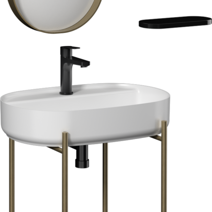 Isvea Puno Art Metal Profil Lavabo Ünitesi, 60 cm, Beyaz Lavabolu - 29PNS008060I - Banyo Alt Modülleri, Ayaklı Lavabo