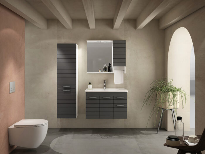 Isvea Platon Lavabo Ünitesi, 80 cm, Beyaz - Koyu Gri - 27PTS012080I - Banyo Dolapları - 1