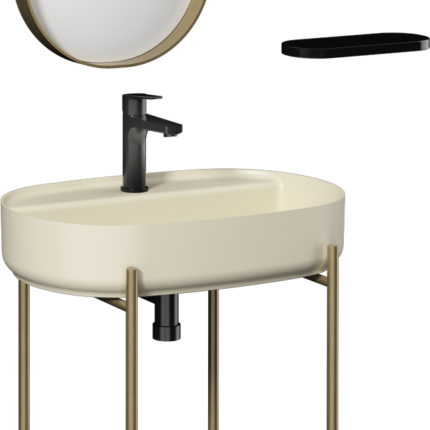 Isvea Puno Art Metal Profil Lavabo Ünitesi, 60 cm, Fildişi Lavabolu - 29PNS008061I - Banyo Alt Modülleri, Ayaklı Lavabo
