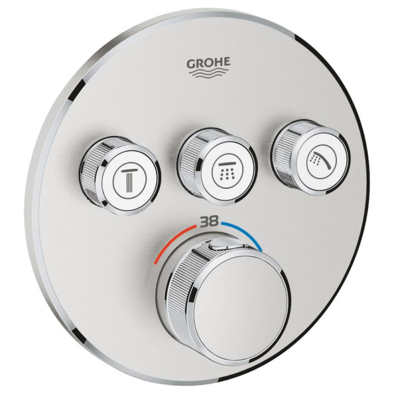 Grohe Grohtherm SmartControl Üç Valfli Akış Kontrollü, Ankastre Termostatik Duş Bataryası, Paslanmaz Çelik - 29121DC0 - Duş Bataryaları