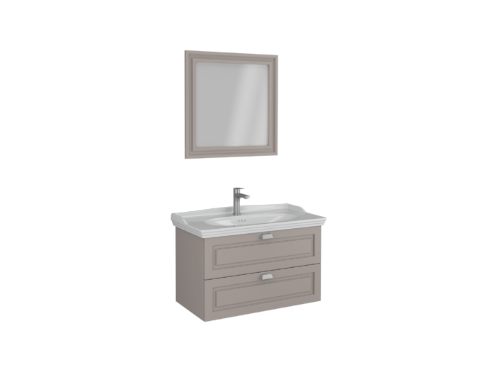 Isvea Valentia Lavabo Ünitesi, Çift Çekmeceli, Parlak Altın Kulplu, 90 cm, Çekmeceli, Açık Kahve - 27VLS068091I - Banyo Dolapları - 1