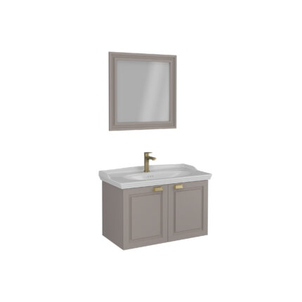 Isvea Valentia Lavabo Ünitesi, Çift Kapaklı, Parlak Altın Kulplu, 90 cm, 2 Kapaklı, Açık Kahve - 27VLS068090I - Banyo Dolapları