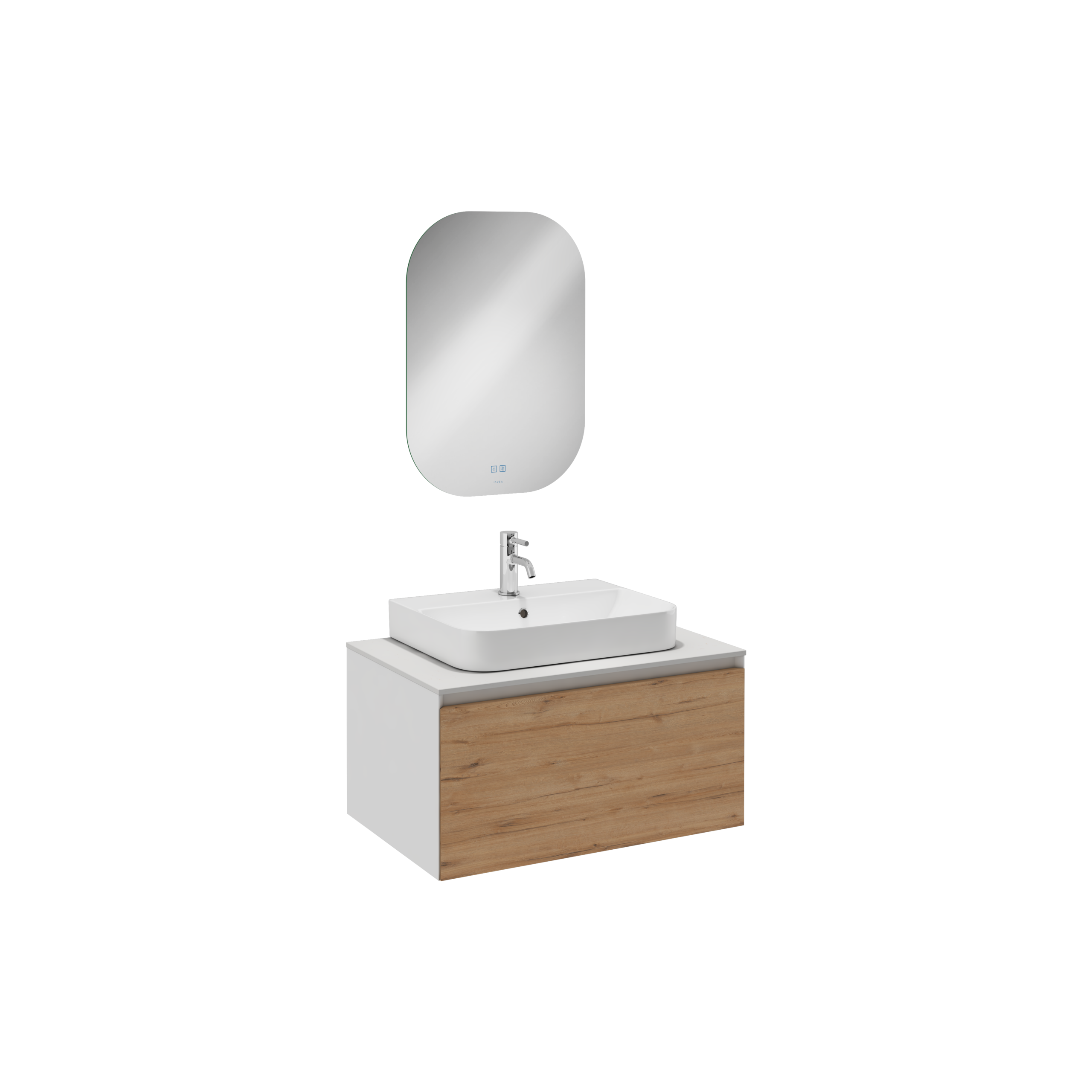Isvea Coredo Lavabo Ünitesi, İç Çekmeceli, 80 cm, Gofrato Beyaz&Detroit - Beyaz Lavabolu