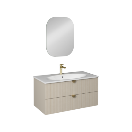 Isvea Infinity Lavabo Ünitesi, 100 cm, Krem, İnoks Kulplu - 21IFS712113I - Banyo Dolapları