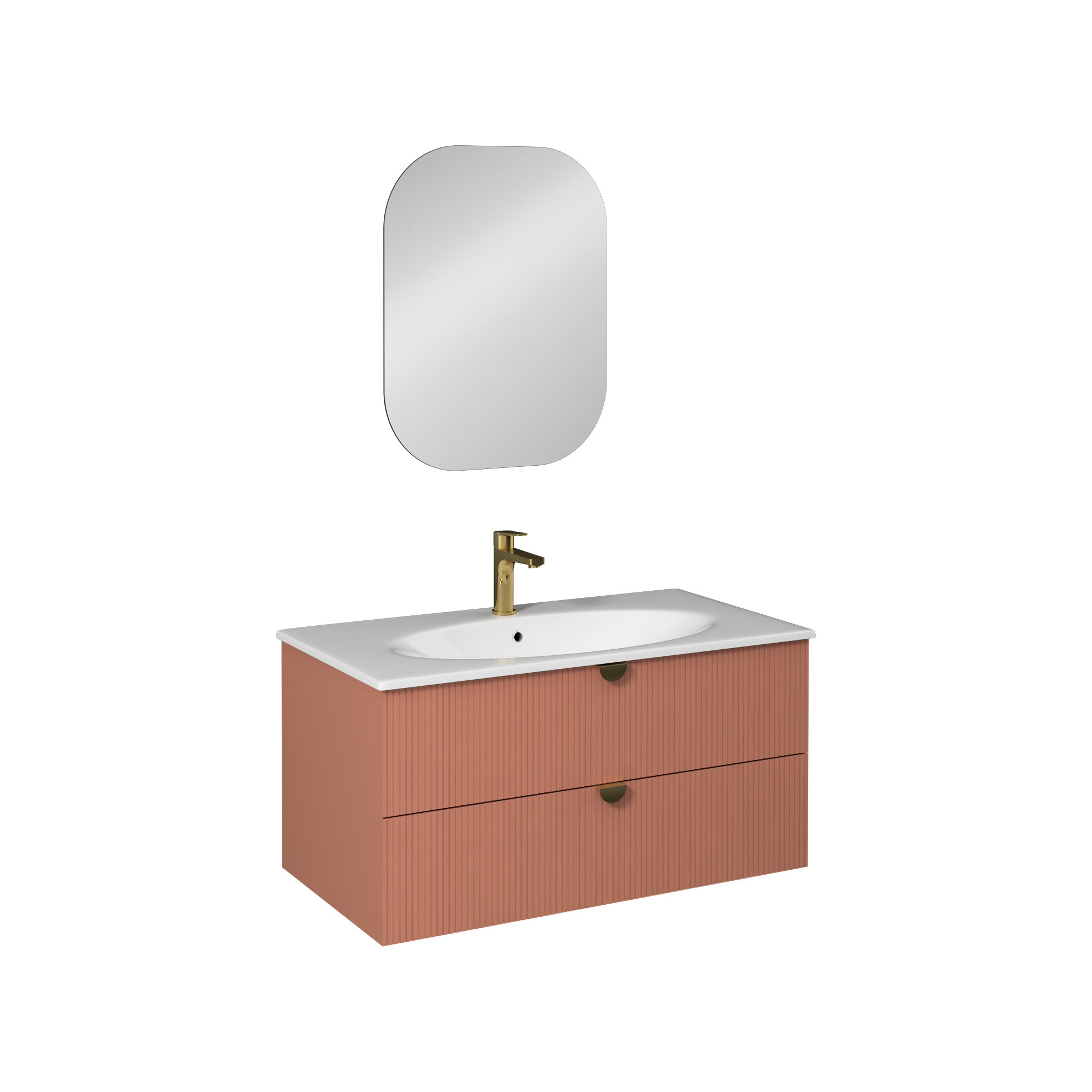 Isvea Infinity Lavabo Ünitesi, 100 cm, Koyu Somon, İnoks Kulplu