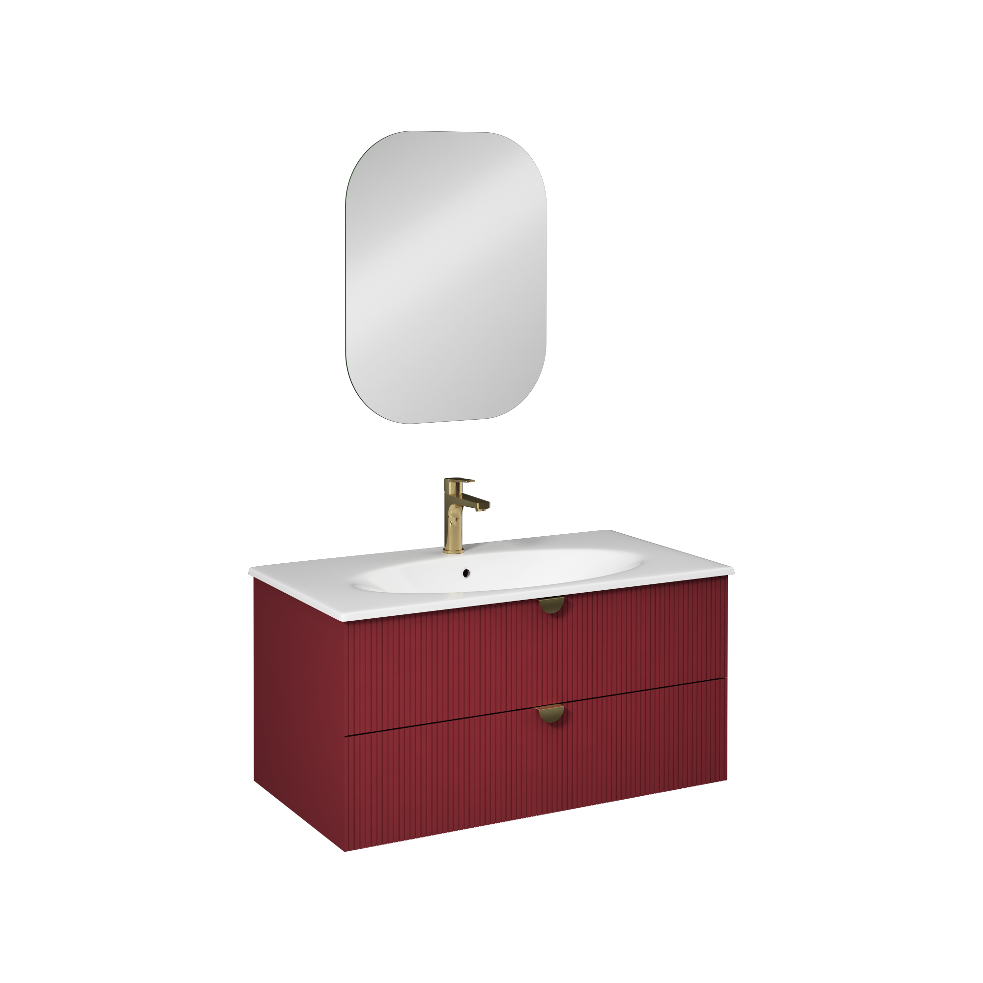 Isvea Infinity Lavabo Ünitesi, 100 cm, Yakut Kırmızı, İnoks Kulplu