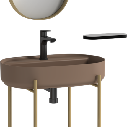 Isvea Puno Art Metal Profil Lavabo Ünitesi, 60 cm, Vizon Lavabolu - 29PNS008066I - Banyo Alt Modülleri, Ayaklı Lavabo