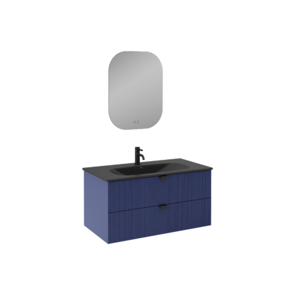 Isvea Infinity Lavabo Ünitesi, 100 cm, Gece Mavisi, Siyah Lavabolu - 21IFS775100I - Banyo Dolapları
