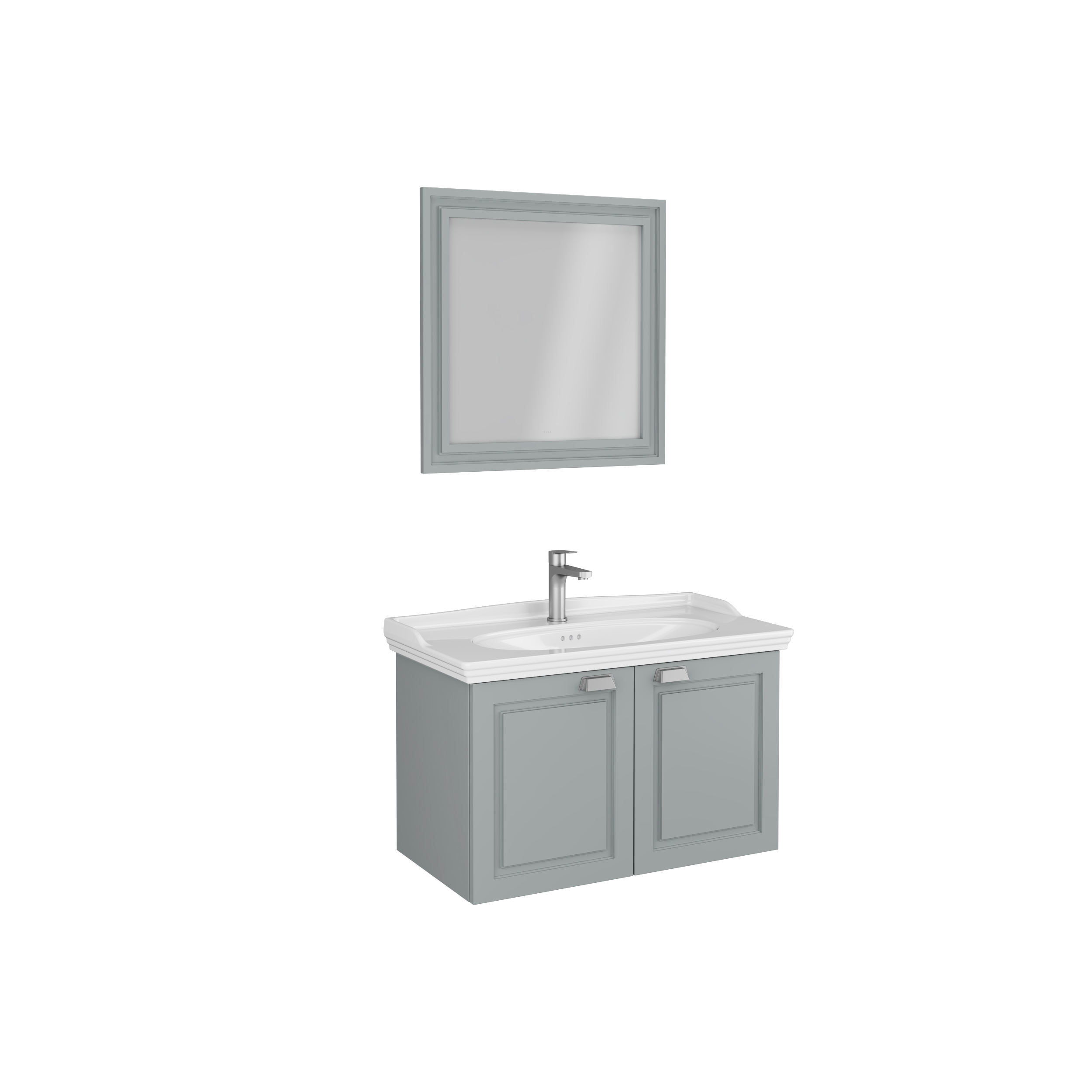 Isvea Valentia Lavabo Ünitesi, Çift Kapaklı, Parlak Altın Kulplu, 90 cm, 2 Kapaklı, Gri
