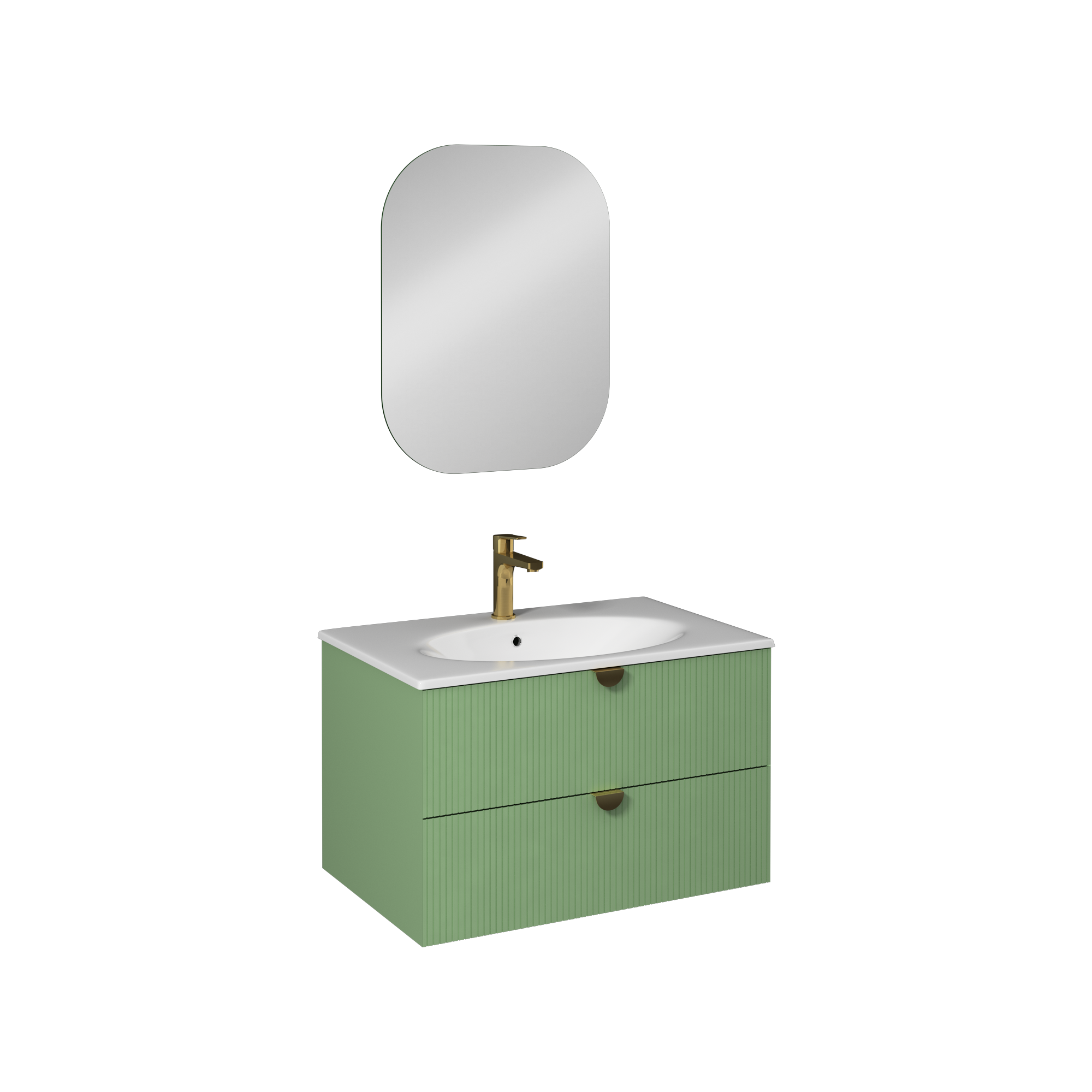 Isvea Infinity Lavabo Ünitesi, 80 cm, Pastel Yeşil, İnoks Kulplu