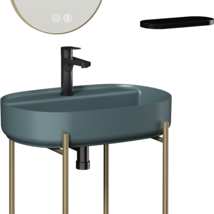 Isvea Puno Art Metal Profil Lavabo Ünitesi, 60 cm, Petrol Yeşili Lavabolu - 29PNS008064I - Banyo Alt Modülleri, Ayaklı Lavabo