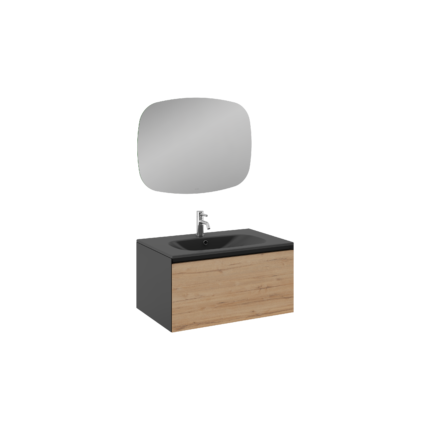 Isvea Coredo Lavabo Ünitesi, 80 cm, Gofrato Siyah&Detroit - Siyah Lavabolu - 21CRS392080I - Banyo Dolapları