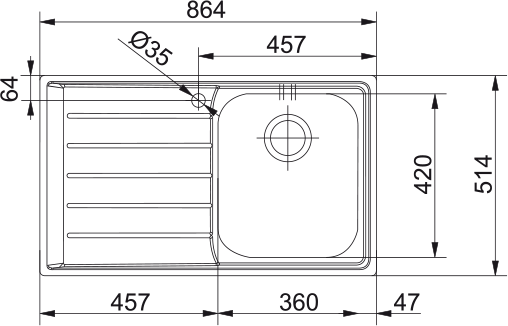 TE001_127.0059.655.png Franke Neptun Slimtop Nex 211 Tek Gözlü Sol Damlalıklı Çelik Eviye - 127.0059.655 - Paslanmaz Çelik Mutfak Eviyeleri - 2