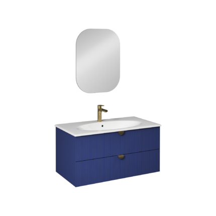 Isvea Infinity Lavabo Ünitesi, 100 cm, Gece Mavisi, İnoks Kulplu - 21IFS772113I - Banyo Dolapları