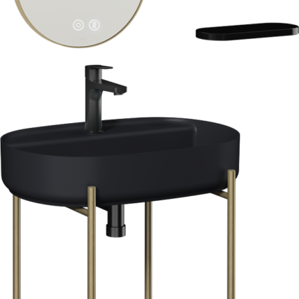 Isvea Puno Art Metal Profil Lavabo Ünitesi, 60 cm, Marmo Desen Siyah Lavabolu - 29PNS008069I - Banyo Alt Modülleri, Ayaklı Lavabo