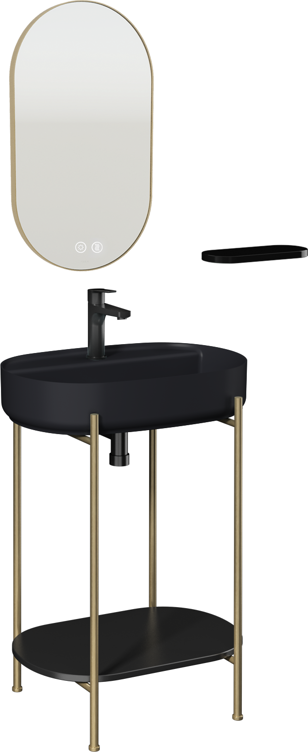 Isvea Puno Art Metal Profil Lavabo Ünitesi, 60 cm, Marmo Desen Siyah Lavabolu