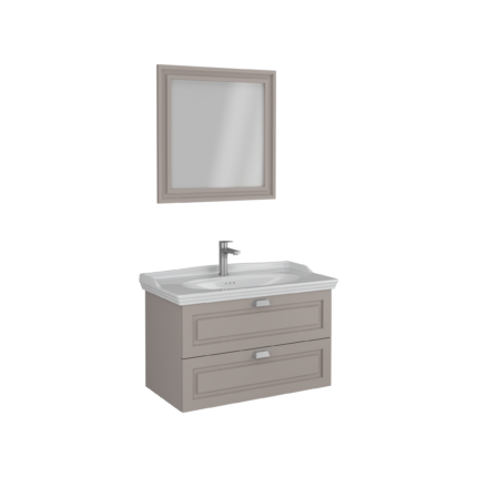 Isvea Valentia Lavabo Ünitesi, Çift Çekmeceli, Parlak Altın Kulplu, 90 cm, Çekmeceli, Açık Kahve - 27VLS068091I - Banyo Dolapları