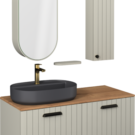 Isvea Rinato Lavabo Ünitesi, 120 cm, Sol, Taş Gri - Beyaz Lavabolu - 21RNS715120I - Banyo Dolapları