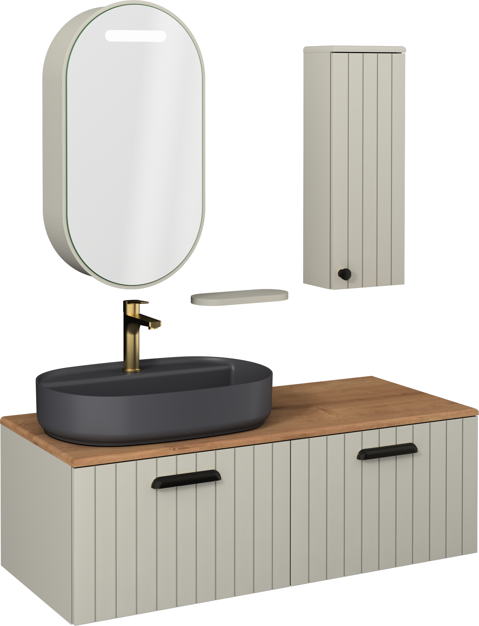 Isvea Rinato Lavabo Ünitesi, 120 cm, Sol, Taş Gri - Beyaz Lavabolu