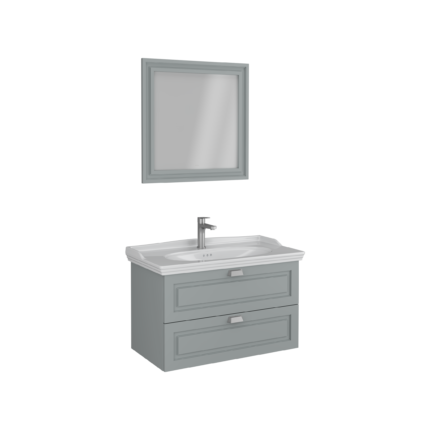 Isvea Valentia Lavabo Ünitesi, Çift Çekmeceli, Parlak Altın Kulplu, 90 cm, Çekmeceli, Gri - 27VLS067091I - Banyo Dolapları