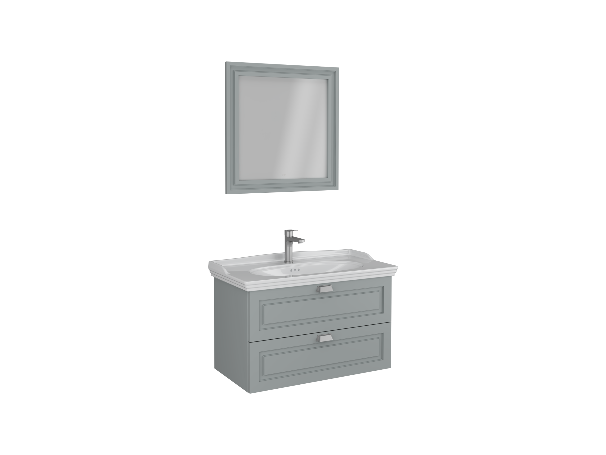 Isvea Valentia Lavabo Ünitesi, Çift Çekmeceli, Parlak Altın Kulplu, 90 cm, Çekmeceli, Gri