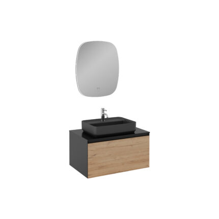Isvea Coredo Lavabo Ünitesi, 80 cm, Gofrato Siyah&Detroit - Siyah Lavabolu - 21CRS493080I - Banyo Dolapları