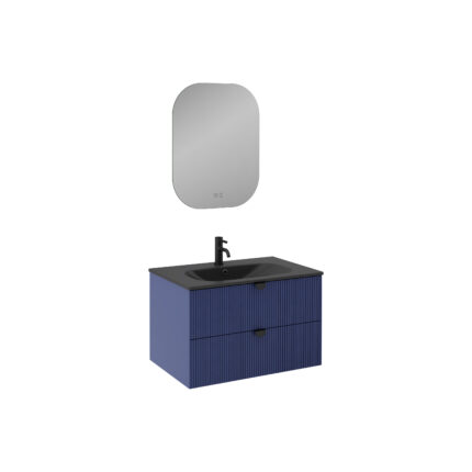 Isvea Infinity Lavabo Ünitesi, 80 cm, Gece Mavisi, Siyah Lavabolu - 21IFS775080I - Banyo Dolapları