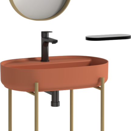 Isvea Puno Art Metal Profil Lavabo Ünitesi, 60 cm, Terracotta Lavabolu - 29PNS008070I - Banyo Alt Modülleri, Ayaklı Lavabo