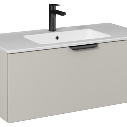Isvea Liv Lavabo Ünitesi, Tek Çekmeceli, Siyah Kulplu, 100 cm, Soft Touch Yüzey, Açık Kumbeji - 24LVS221100I - Banyo Dolapları