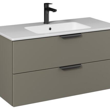 Isvea Liv Lavabo Ünitesi, Çift Çekmeceli, Siyah Kulplu, 100 cm, Soft Touch Yüzey, Lava - 24LVS211101I - Banyo Dolapları