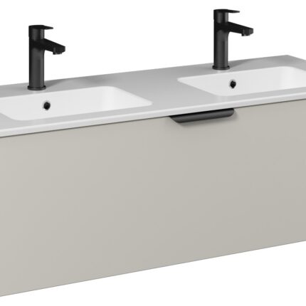Isvea Liv Çift Hazneli Lavabo Ünitesi, Tek Çekmeceli, Siyah Kulplu, 120 cm, Soft Touch Yüzey, Açık Kumbeji - 24LVS222120I - Banyo Dolapları